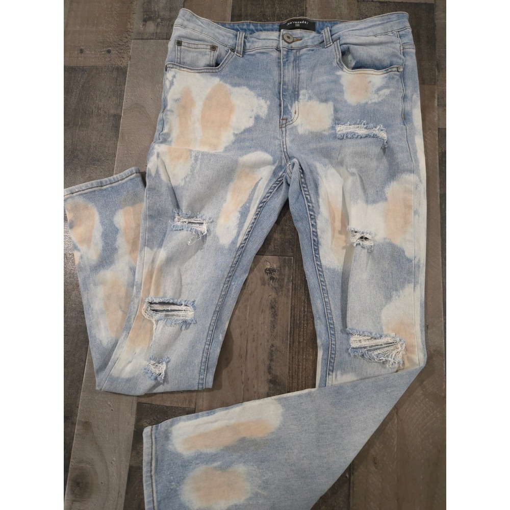 Serenede Distressed Bleach Wash Cloud Stretch Denim Jeans Men's 34 LA Streetwear